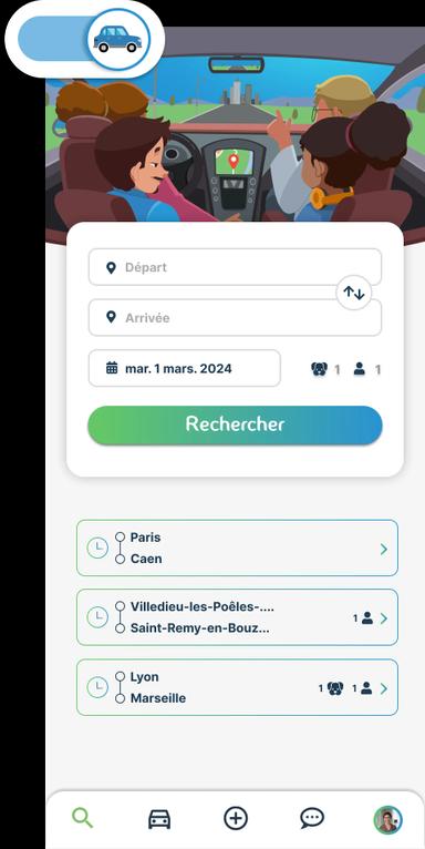 Page d'accueil de l'app mobile